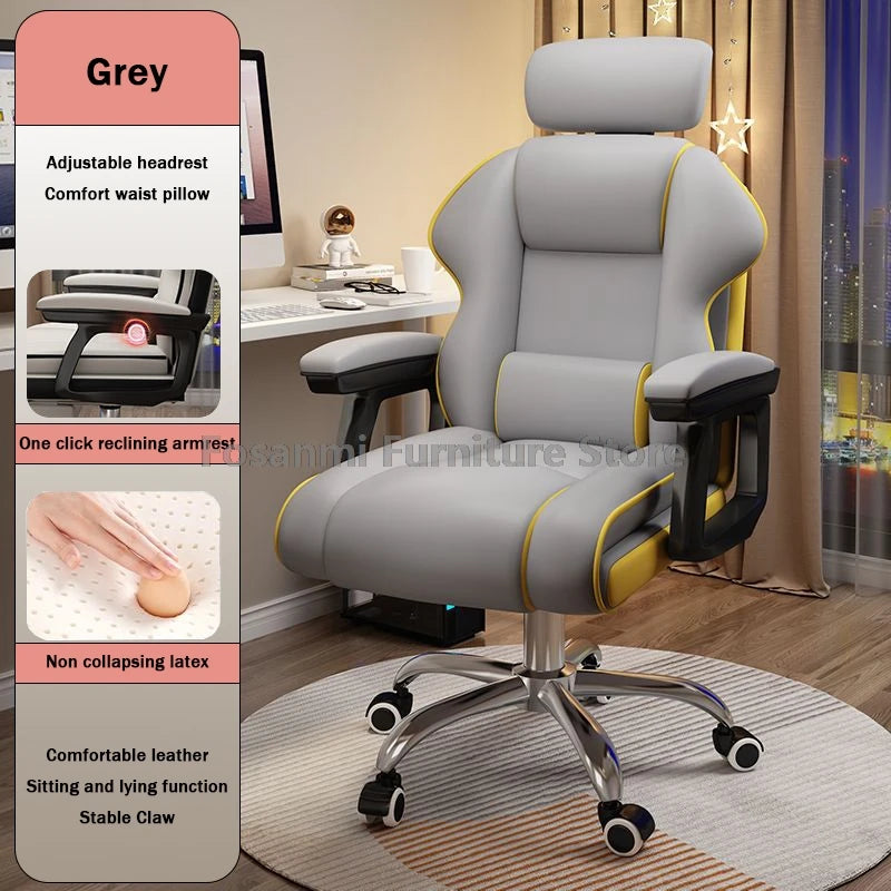 Ergonomic Soft Leather Gamer Desk Chair for Home Adjustable Gaming Chair with Headrest Modern Lumbar Support Office Swivel Chair