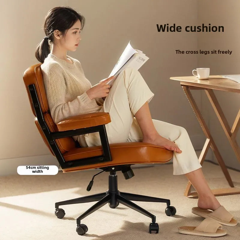 Retro Creative Computer Chair Comfortable Office Home Leather Robin Chair Light Luxury Study Chairs Ergonomic Seat Swivel Chairs