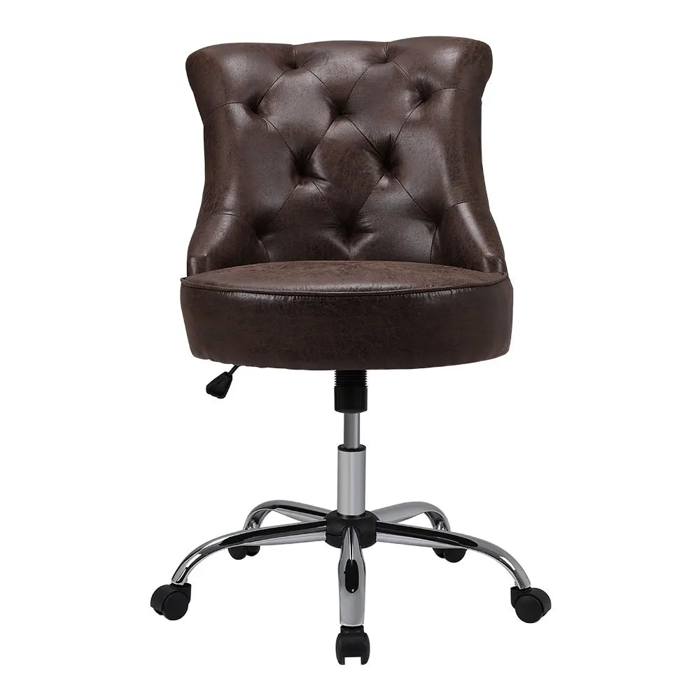 Voltsify Brown Mid-Back PU Leather Buttoned Swivel Office Chair