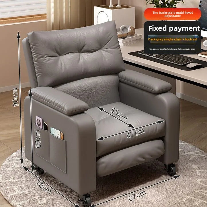 Home Comfortable Computer Chair with Headrest and Footrest, Reclining and Sitting, Movable with Wheels