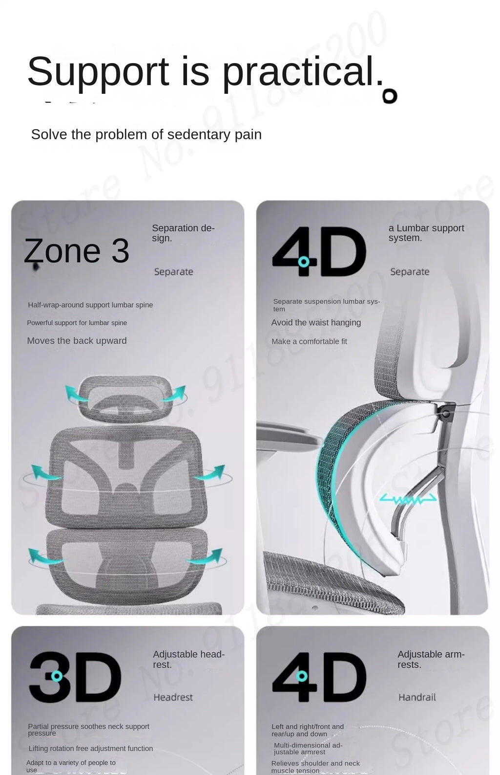 Ergonomic Computer Chair Home Office Lumbar Support Gaming chair Reclining Latex seat Breathable Mesh 4D Adjustable Armrest