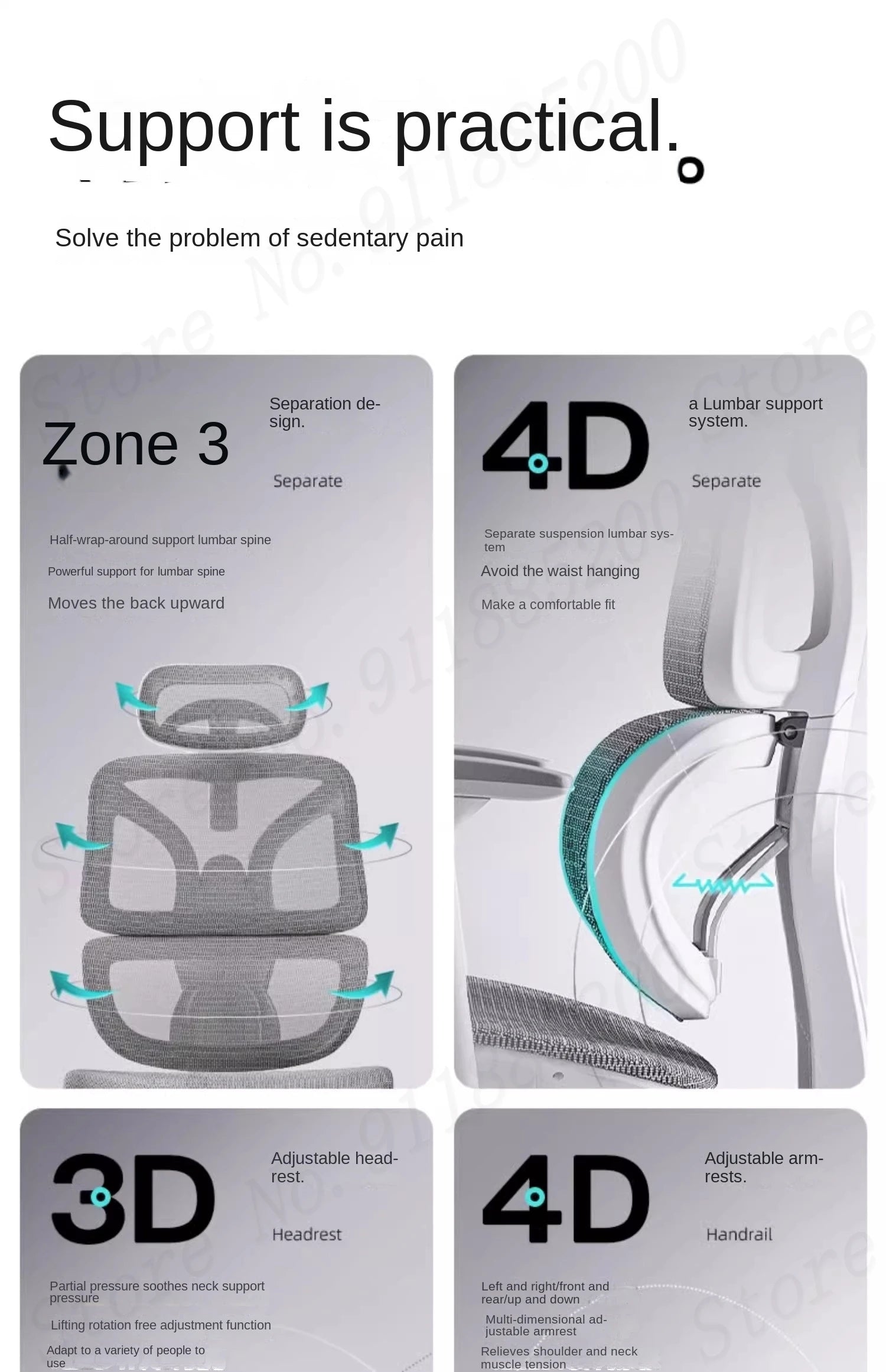 Ergonomic Computer Chair Home Office Lumbar Support Gaming chair Reclining Latex seat Breathable Mesh 4D Adjustable Armrest