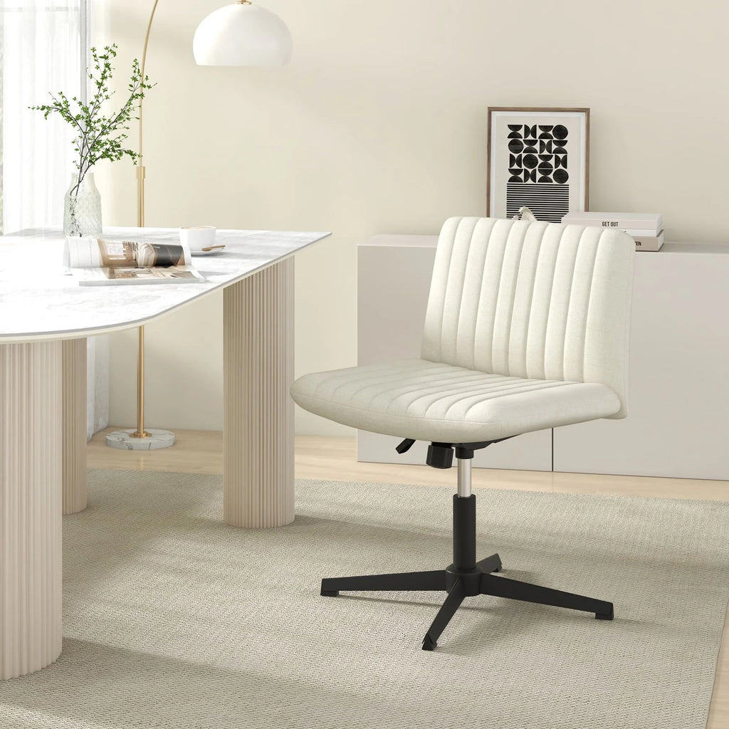 GOFLAME Criss Cross Legged Chair Home Office Chair w/ Wide Padded Seat-Beige