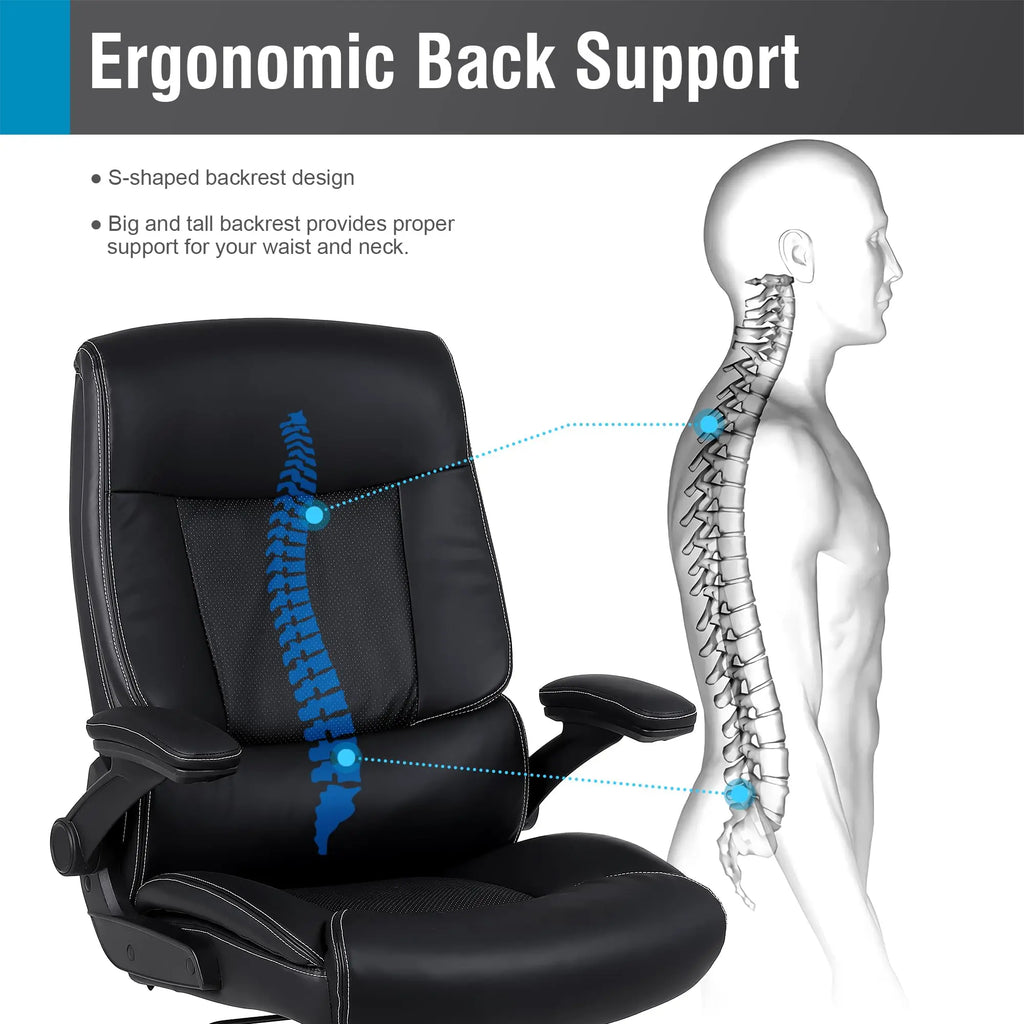 Executive Office Chair, Desk Chair with Flip-up Armrests, 200KG Computer Chairs for Heavy People, PU Leather Office Chairs