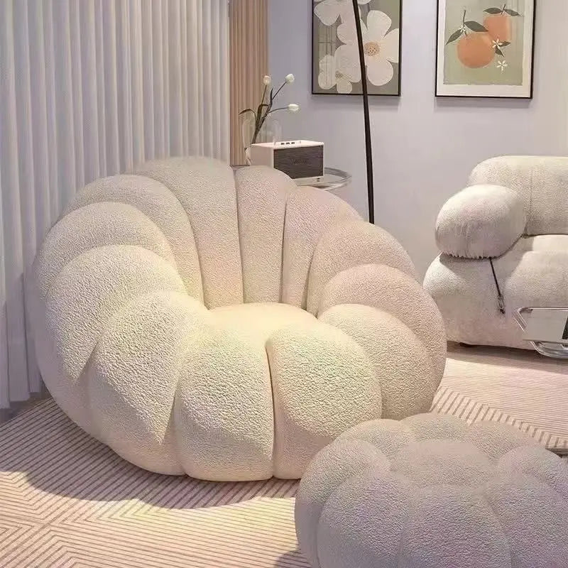 Fashionable and high-end Nordic style lazy pumpkin shaped small-sized single person reclining tatami sofa chair for leisure