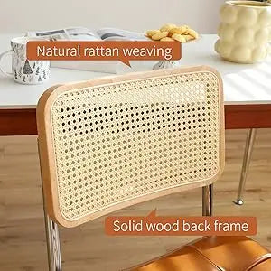 Faux Leather Rattan Side Accent Chairs with Chrome Legs,Modern Mid Century Designed Chairs for Dining,Living Room,Kitchen Chairs