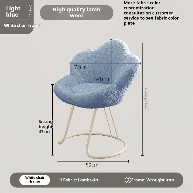 Nordic Lamb wool living room chairs INS luxury swivel soft Armchair bedroom reading makeup vanity Backrest Stool home furniture