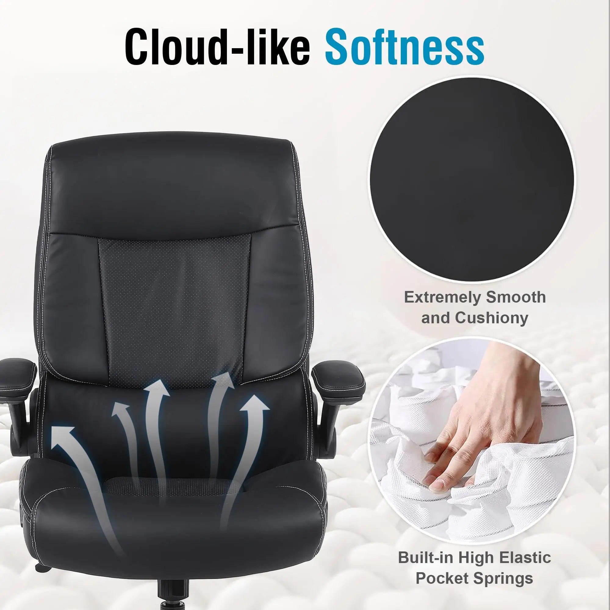 Executive Office Chair, Desk Chair with Flip-up Armrests, 200KG Computer Chairs for Heavy People, PU Leather Office Chairs