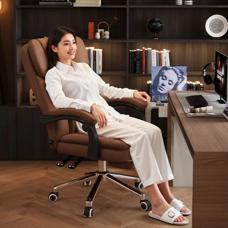 Roller Leather Office Chair Adjustable Leg Rest Foot Study Office Chair Comfy Ergonomical Cadeira De Escritorios Room Furniture