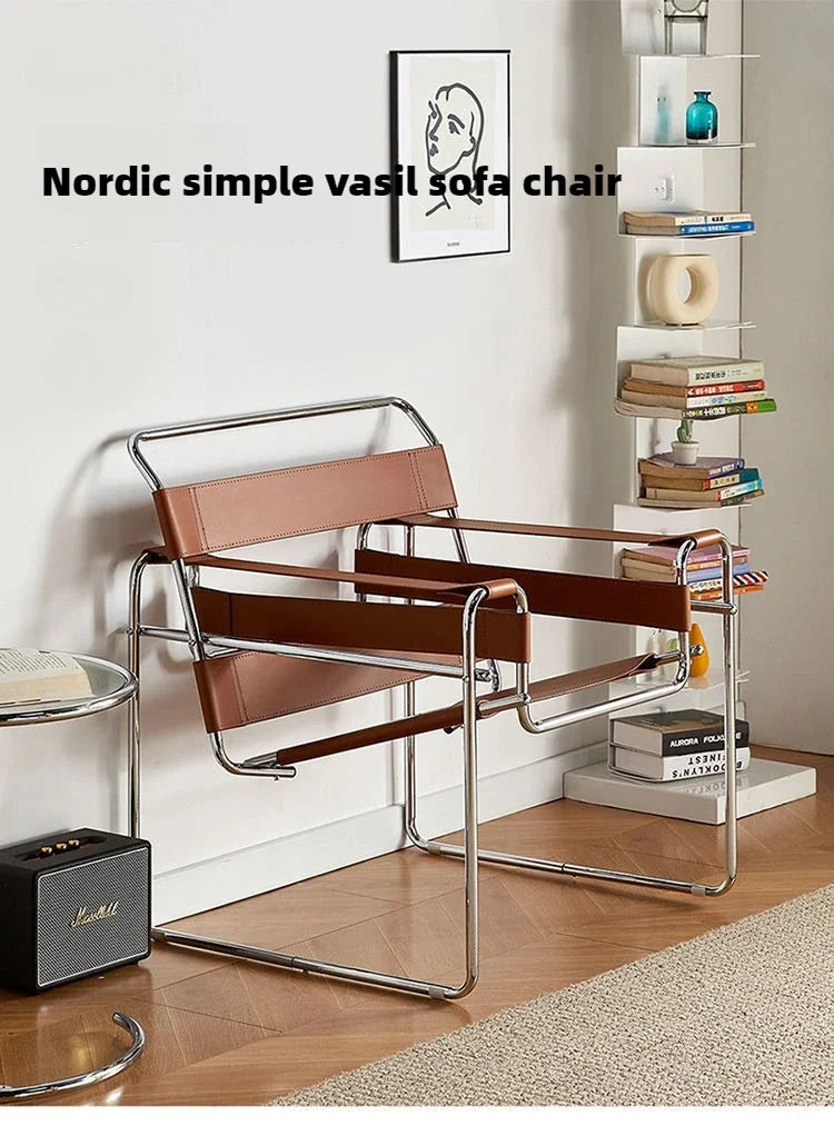 Nordic Vassili Leisure  Chair Single Chair Medieval Industrial Style Bauhaus Saddle Leather Simple Network Red Photo Furniture