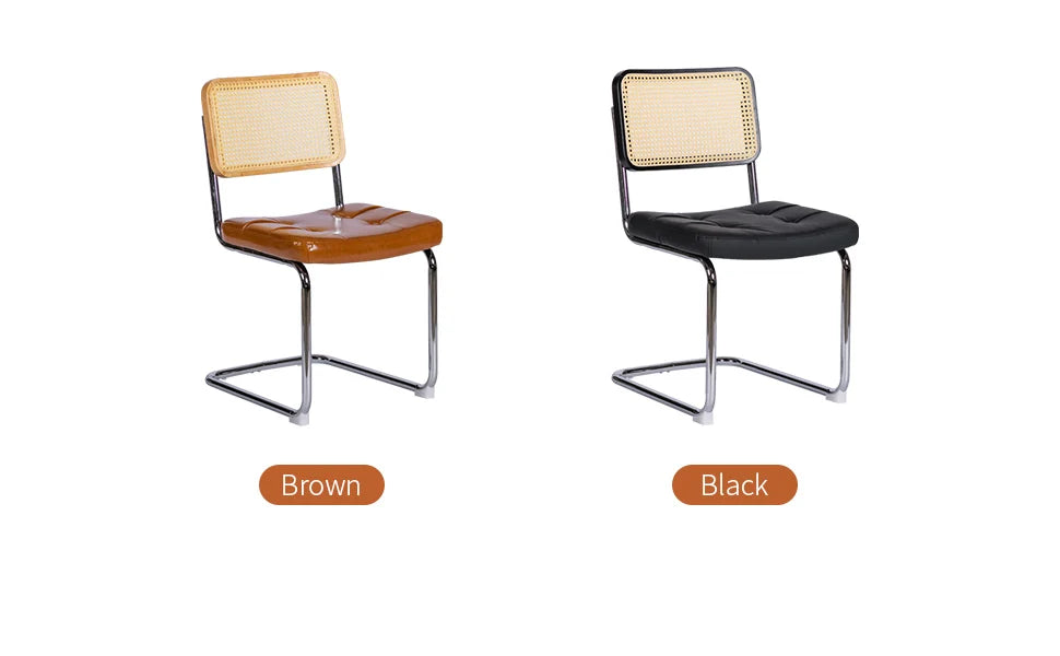 Faux Leather Rattan Side Accent Chairs with Chrome Legs,Modern Mid Century Designed Chairs for Dining,Living Room,Kitchen Chairs