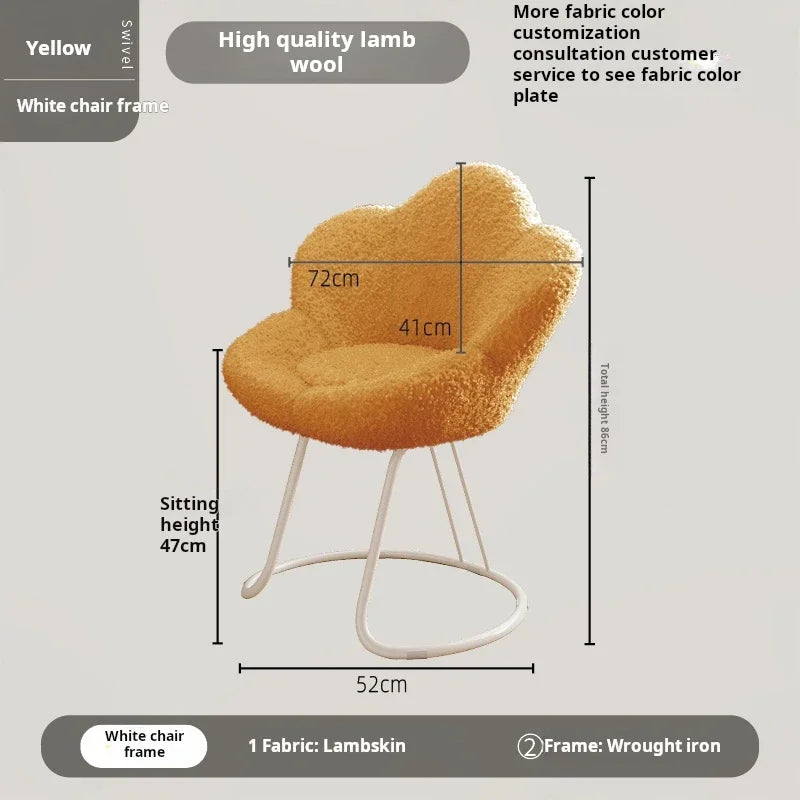 Nordic Lamb wool living room chairs INS luxury swivel soft Armchair bedroom reading makeup vanity Backrest Stool home furniture