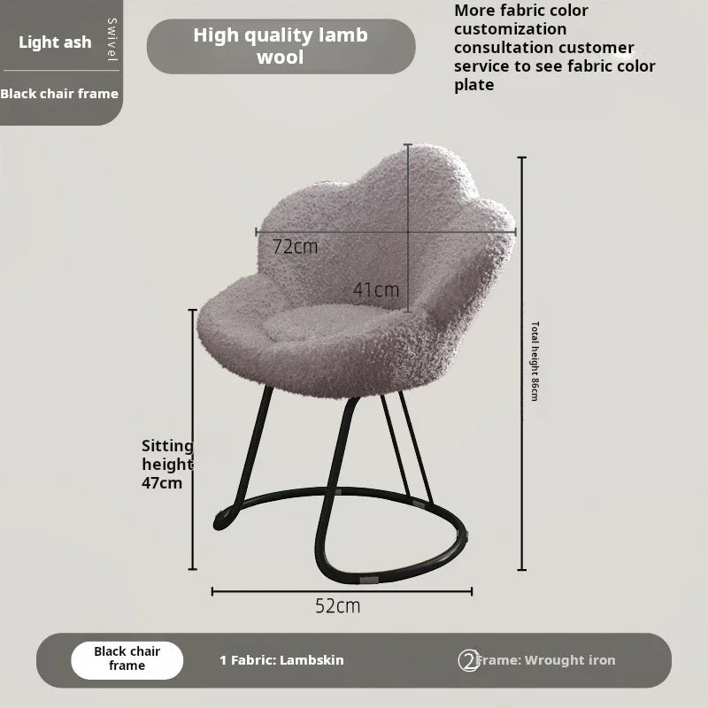 Nordic Lamb wool living room chairs INS luxury swivel soft Armchair bedroom reading makeup vanity Backrest Stool home furniture