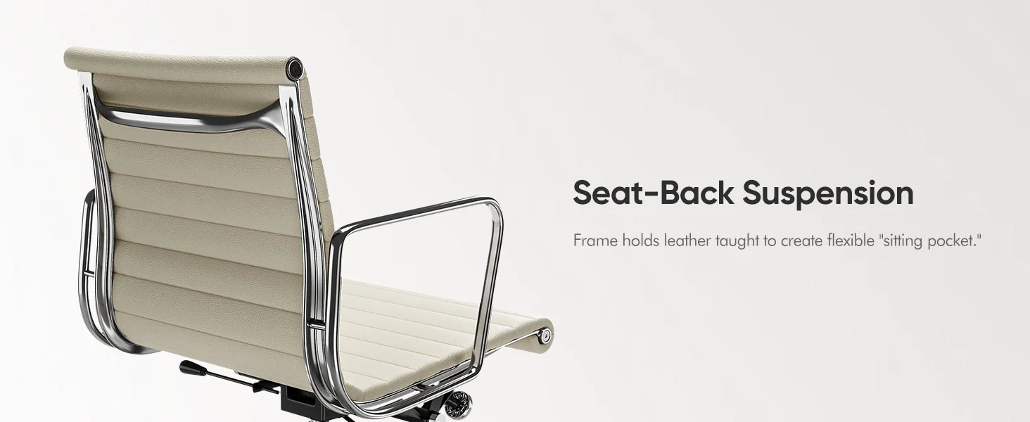 White Mid Back Genuine Leather Swivel Chairs Ergonomic Office Chair Adjustable Swivel Leather Gaming Chair Ribbed Office Chair