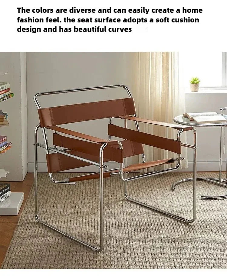 Nordic Vassili Leisure  Chair Single Chair Medieval Industrial Style Bauhaus Saddle Leather Simple Network Red Photo Furniture