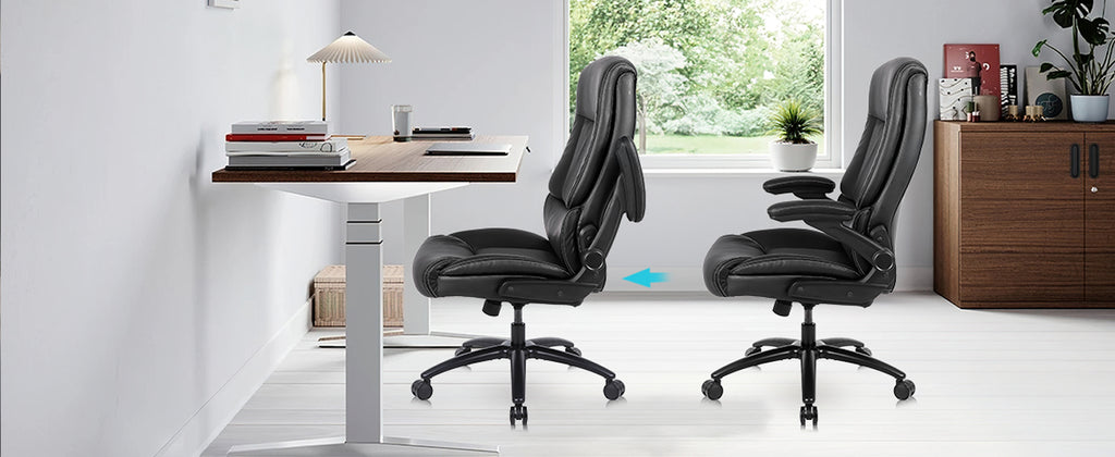 Executive Office Chair, Desk Chair with Flip-up Armrests, 200KG Computer Chairs for Heavy People, PU Leather Office Chairs