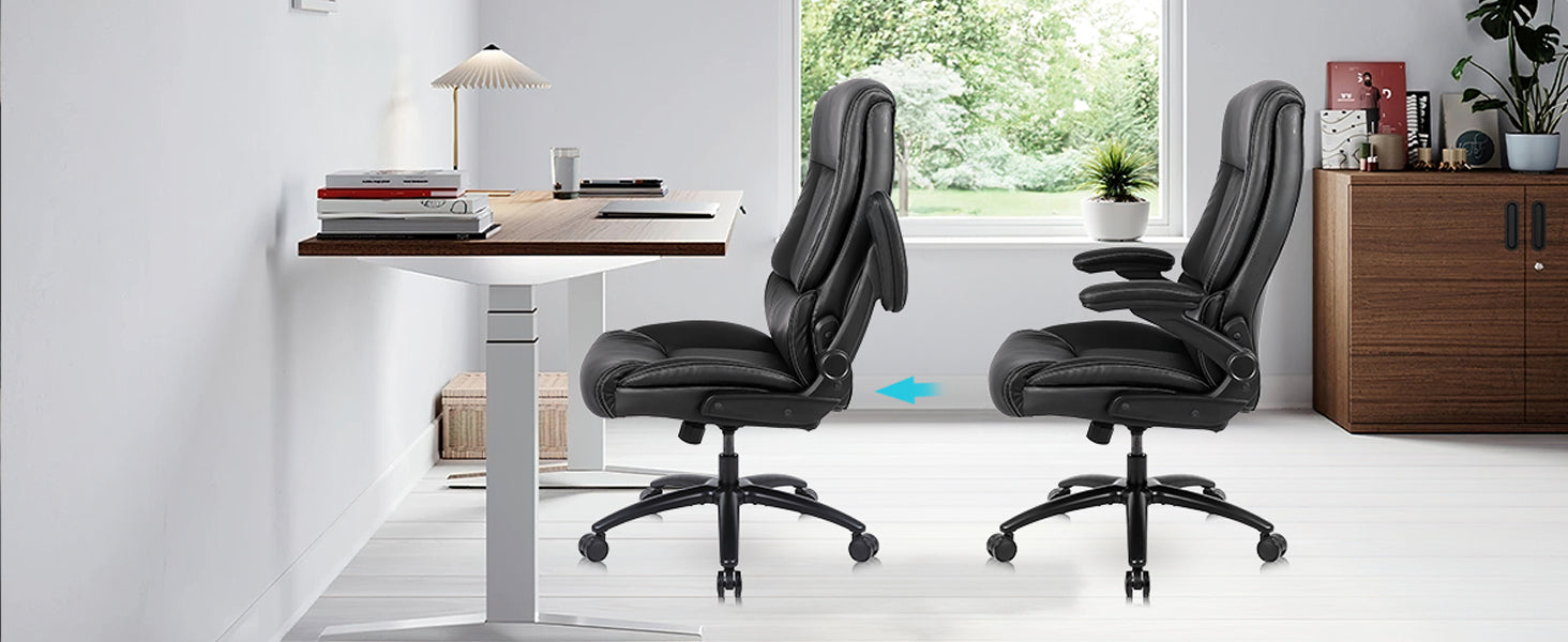Executive Office Chair, Desk Chair with Flip-up Armrests, 200KG Computer Chairs for Heavy People, PU Leather Office Chairs